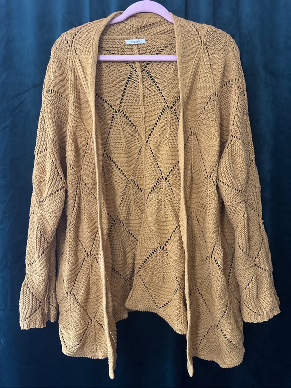 Open-Front Knit Cardigan Sweater in Mustard